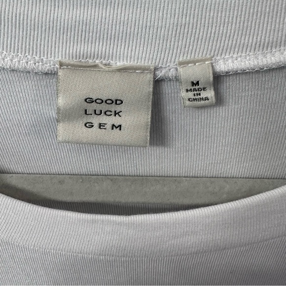 Good Luck Gem Drawstring Hem Tee White Size Medium Slouchy Rayon Top Lagenlook - Picture 3 of 4